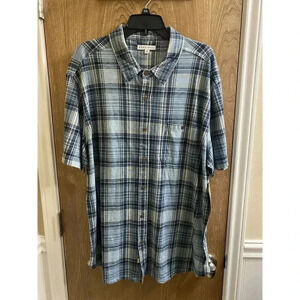 Frye And Co Men's XXL Short Sleeve Button Up  Blue Plaid Shirt New With Tags NWT